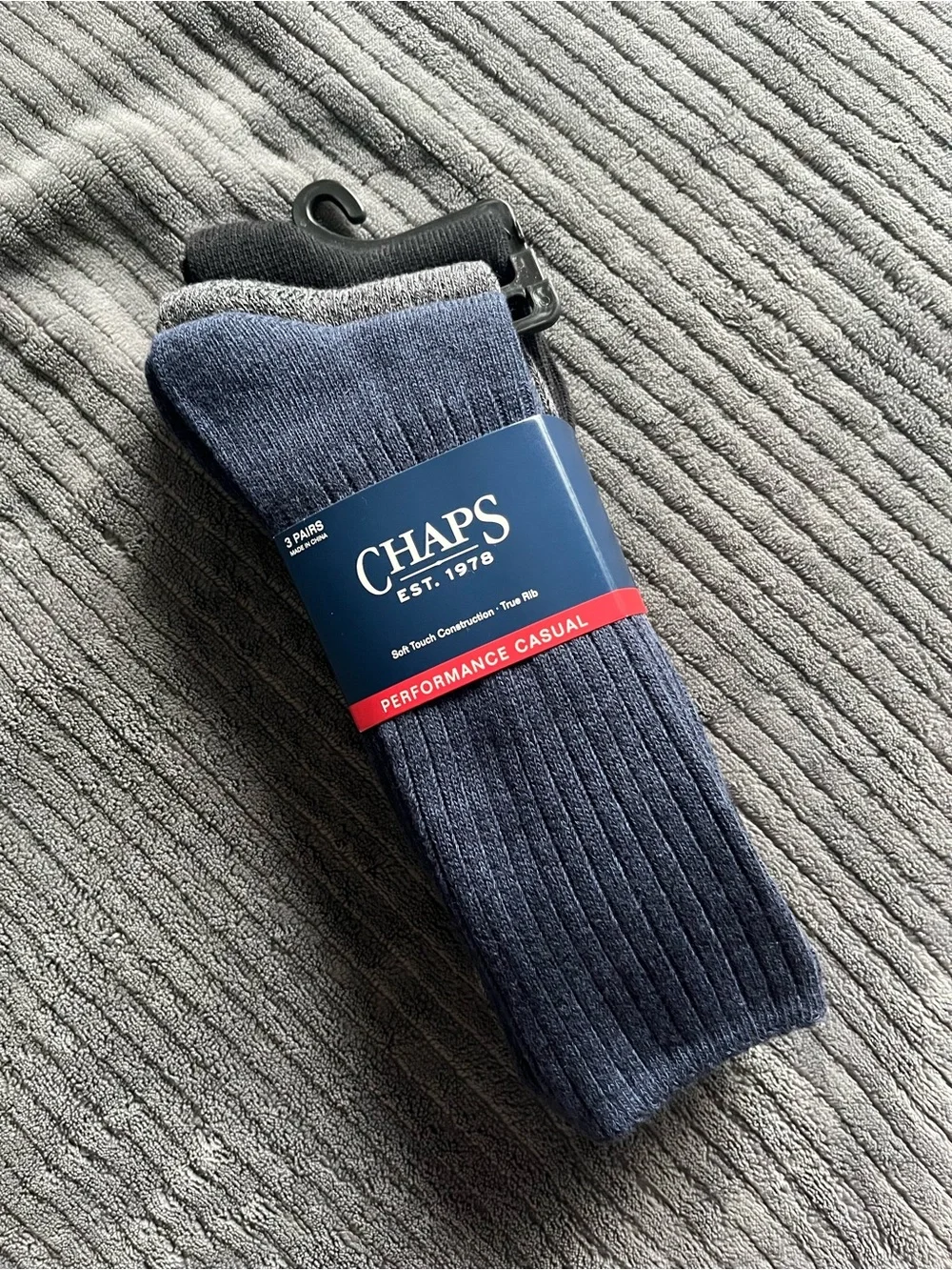 Chaps Blue - Black - Grey Performance Casual Ribbed Crew Socks | NWT
